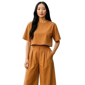 Zanzea Top And Pants Set Womans Large Mustard Yellow Ultra Wide Leg Stretch NWT